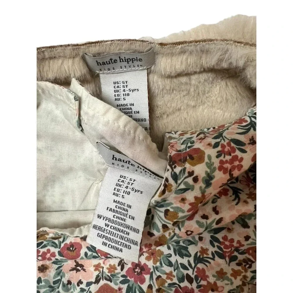 Haute Hippie Dress And Faux Fur Suede Vest Size 5T Ditsy Micro Floral Pink